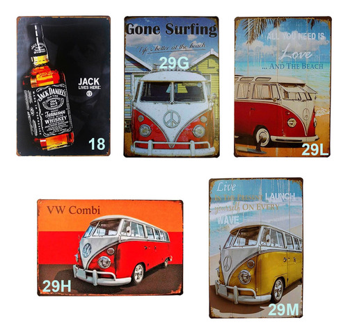 Placas Metal Retro Vintage Kombi Fusca Carros Kit 7 Peças