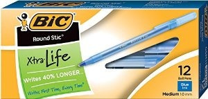 Azul Bic Round Stic Xtra Life Ball Pen Punto Medio (1,0 Mm) 