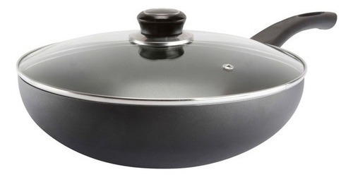 Sarten Wok Antiadherente De 30cm Con Tapa Record Color Negro