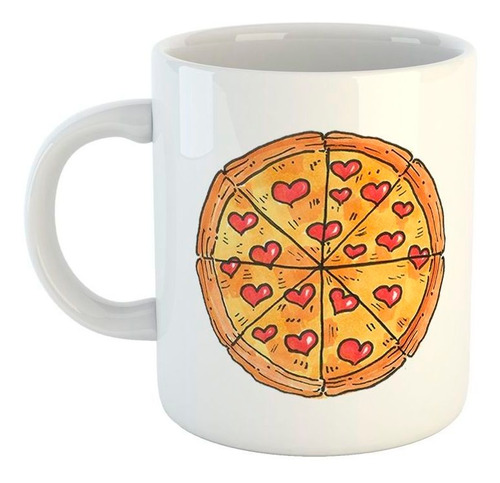 Taza De Ceramica Amor A La Pizza Condimento De Corazones