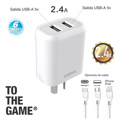 Cargador Rapido 2 USB Soul Duo 2.4 Cable Iphone – ON PLAY 2023