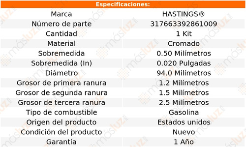 Jgo Anillos De Pistón 0.50 Xl-7 3.6l V6 2007/2009 Hastings