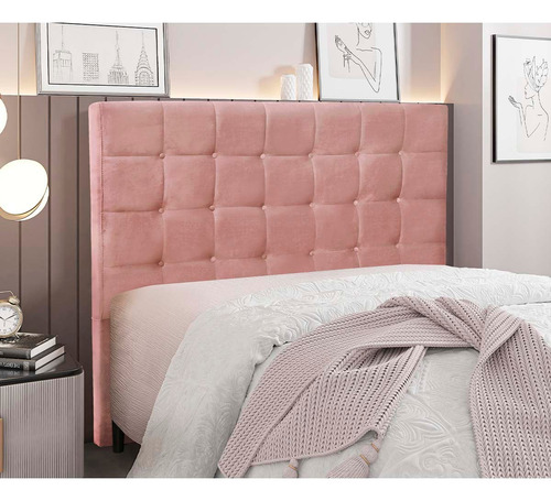 Cabeceira Polônia Spz 140cm Casal Veludo - Amarena Móveis Cor Rosa-2227