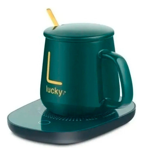 Taza Con Calentador Eléctrico 55°c Tazón Para Café Té Leche Color Verde