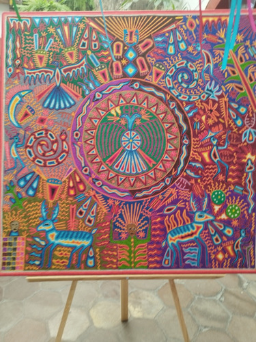 Cuadro Wixarika (arte Huichol) Wiyeri Tatu, Pieza Unica