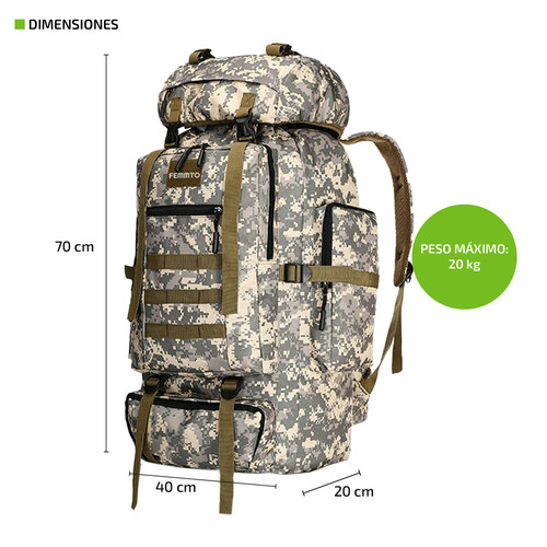 Imagen 3 de 8 de Mochila Tactica Camping 70-100 Lts Mochilero Ampliable Color Camuflado
