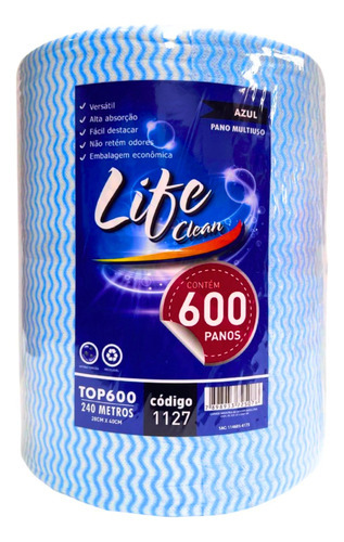 Pano Multiuso Life Clean Rolo 240m Microfibra Perfex 600pano Cor Azul