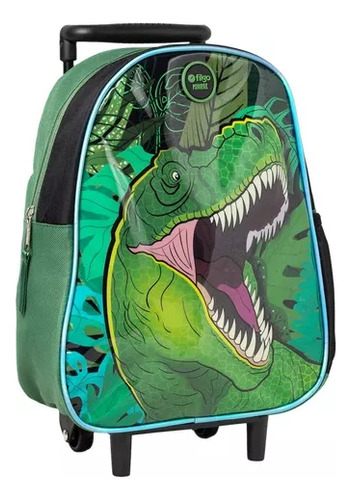 Mochila Con Carro Dinosaurios Filgo Color Verde Diseño De La Tela Liso