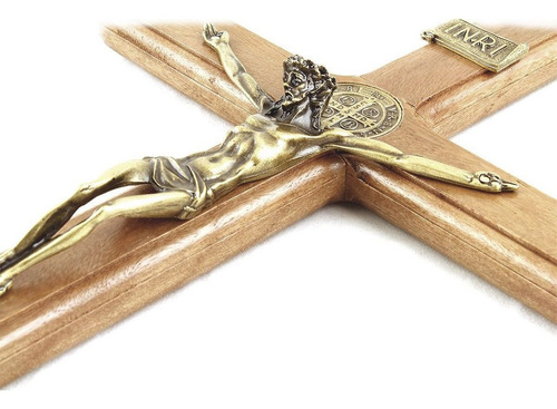 Crucifixo Medalha São Bento Parede/mesa, Madeira Metal 36cm