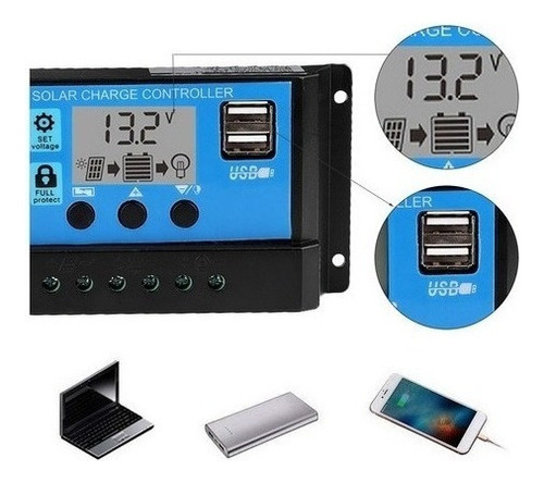 Controlador De Carregamento De Painel Solar 12v/24v 30a Lcd