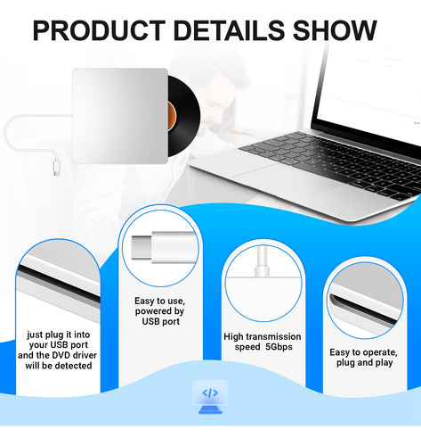 Unidad Externa De Cd/dvd M4usb C Portátil Cd Movi-f Sin Unid