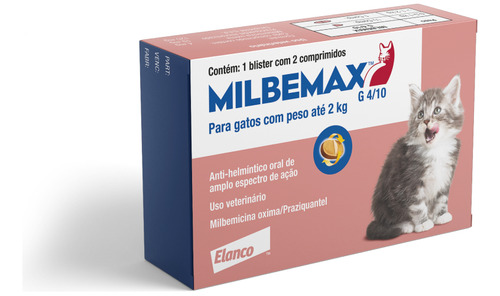 Vermifugo Elanco Milbemax G Gatos Ate 2kg 2 Comprimidos