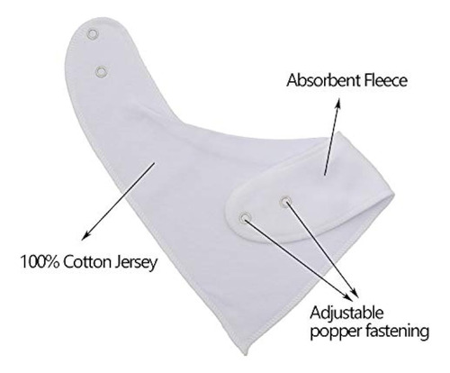 Babero De Algodon Triangular Para Bebe Cierre Broche 12 Pz Liso Blanco Unitalla