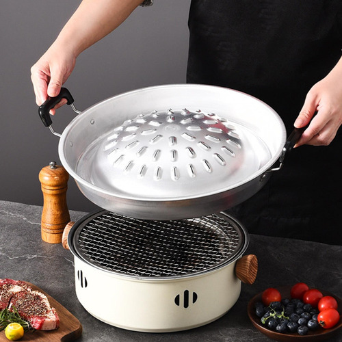 Panela Coreana Tailandesa Para Churrasco, Grelha Preto 35cm