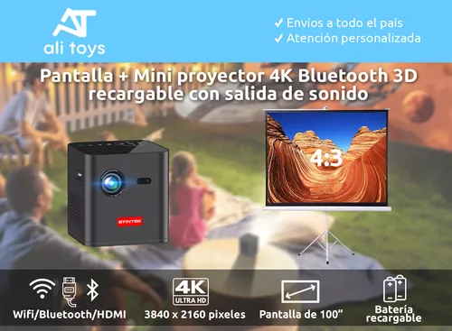 Mini Proyector 4k Recargable 3d Byintek + Pantalla 4:3 100