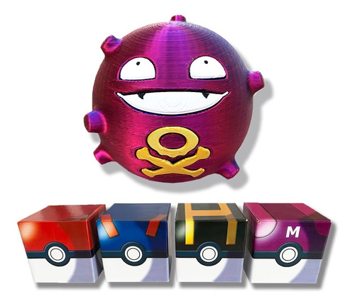 Koffing Impreso En 3d Bicolor 1pza + Caja Pokebola A Elegir.