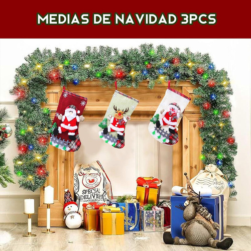 B- 3 Pares Grandes Medias De Botas Navideñas Decorativas