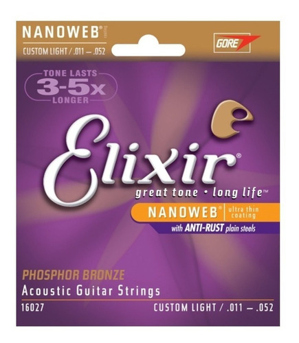 Cuerdas Guitarra Elixir .011 Phosphor Inoxidables Originales