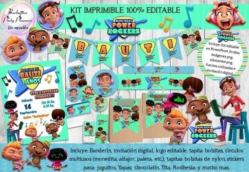 Kit Imprimible Candy Bar Mini Beat Power Rockers Editable (Usado)