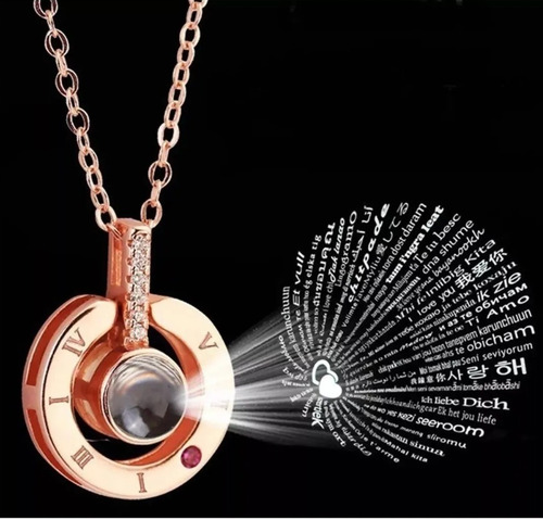 Collar Te Amo 100 Idiomas + Cajita De Regalo Cadena Colgante
