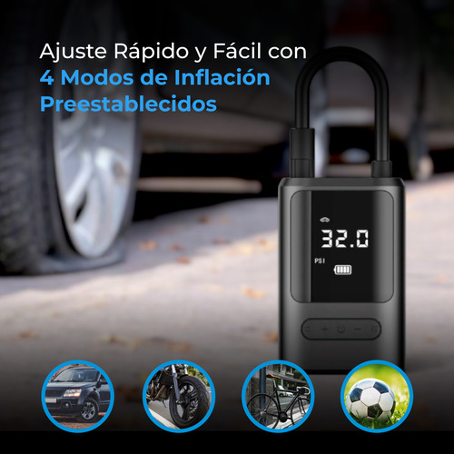 Compresor De Aire Portatil Con Powerbank Y Linterna Autosky Color Negro Fase Eléctrica Monofásica