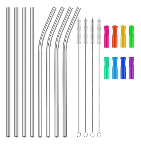 Pajitas De Acero Inoxidable 35 Cm Reutilizables Con Silicona