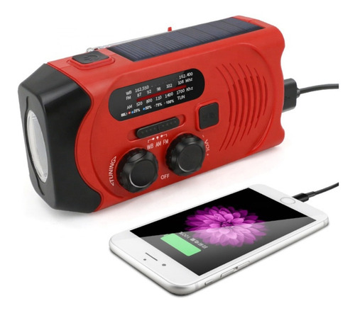 Radio Solar Emergencia Portatil Recargable Powerbank Luz Led Color Rojo