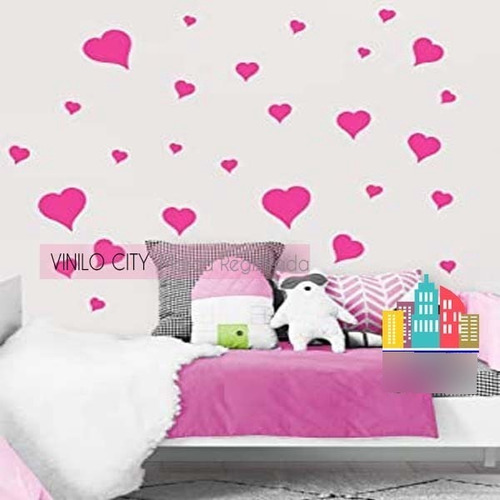 Vinil Decorativo Paquete De 100 Corazones Rosados Dif Tamaño