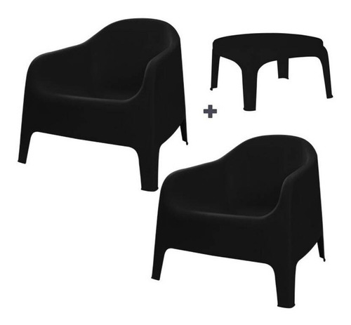 Juego 2 Sillones Sofas Reforz Negros Skarpo+1 Mesa Ratona Ne