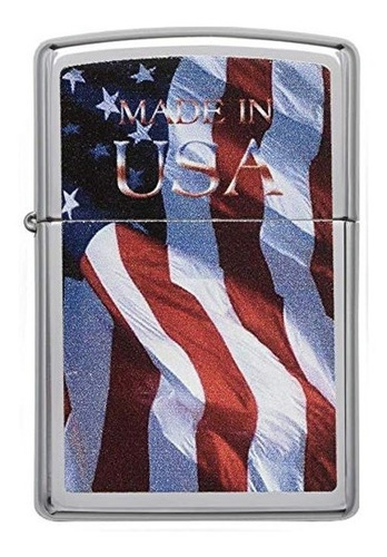 Encendedor Zippo Bandera Usa Cromado  24797 Yesquero 