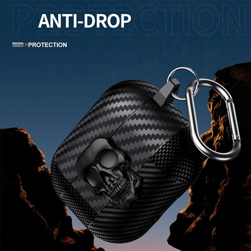 Funda 3d Skeleton Head For AirPods 4 (anc) Case + Cleanser