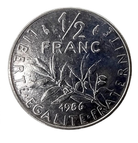 Antigua Moneda 1/2 Francos 1986 Francia Colección