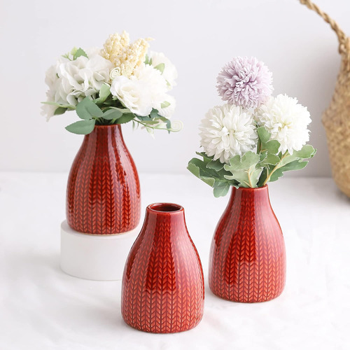 Conjunto De Jarrones De Cerámica Decorativa Roja Bayas...