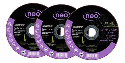 Set De 3 Discos De Corte Hierro Neo 1211508 115mm Mf Shop