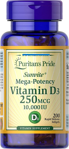 Vitamina D3  10'000  Concentrada. 200 Caps Blandas