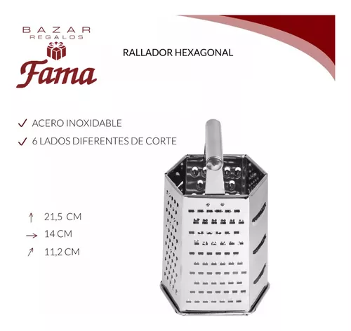 Rallador Queso Manual Acero Inoxidable Hexagonal 21,5 Cm