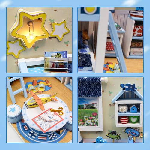 Camewin Bloco De Construção Brinquedos - Mini Casa De Madeira Casa De Bolso Com Luz Led