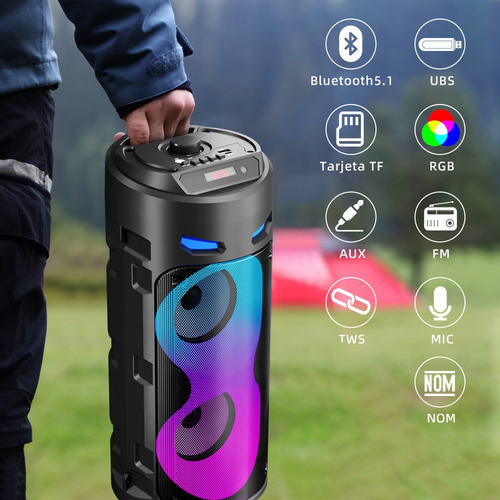 Recargable Subwoofer Portátil Bluetooth Bocina Con Microfono