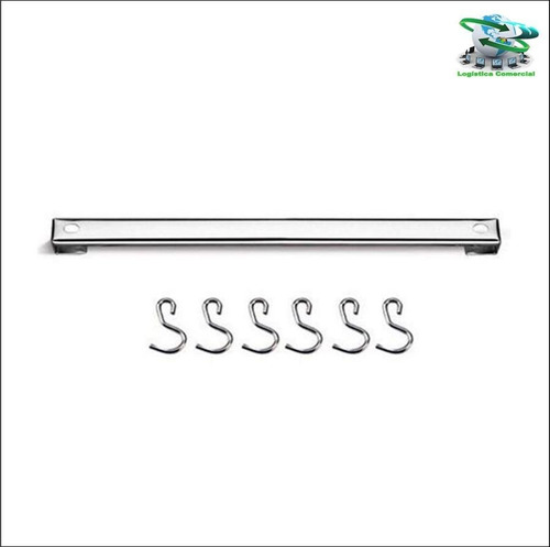 Imagen 2 de 7 de Barra De Acero Inoxidable Brinox 40 Cm Con 6 Ganchos Cocina