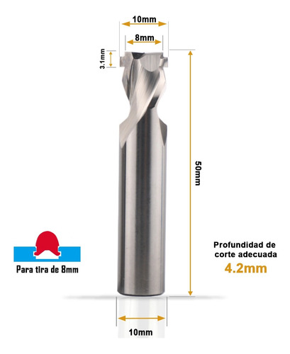 Fresa Router Cnc 2f Ranurado Neon Led Tira 8 Mm