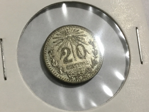 20 Centavos Resplandor 1937 Plata Ley .720