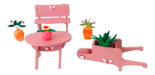 Muebles Miniatura - Juego De Jardin Para Muñecos De 5 Cm