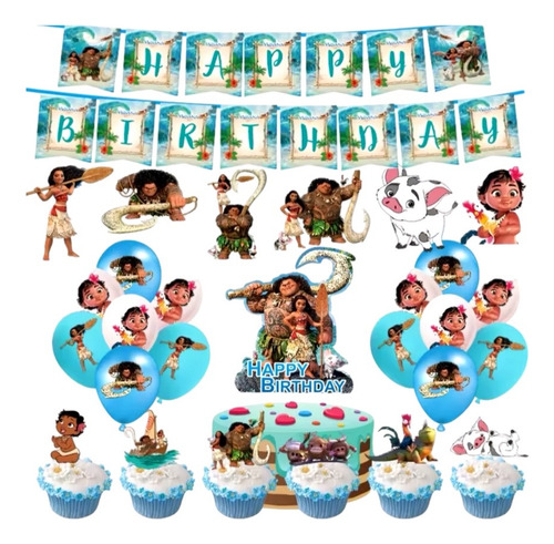 Kit Cotillón Moana Cumpleaños Fiestas Calidad Diseño Adornos