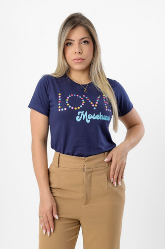 T-shirt Love Moschino - Azul Marinho Blusa Feminina