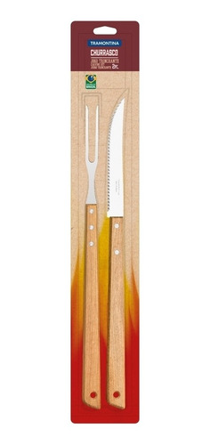 Kit Asado Tramontina Tabla Madera 46x23 Cm + Cubiertos Pampa