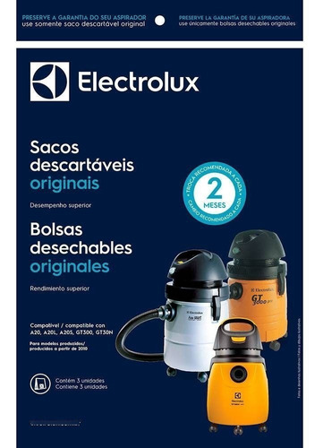 Saco Descartável Aspirador Electrolux A20 Gt3000 Kit C/03