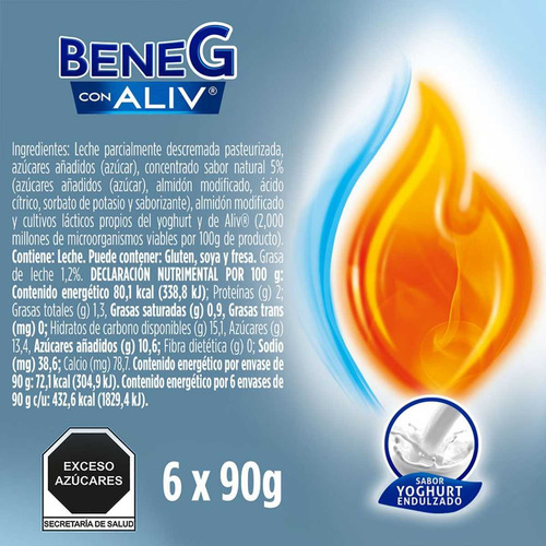 Yoghurt Natural Benegastro Con Aliv 6 Piezas De 90g