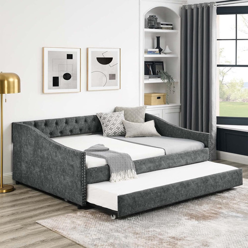 Sofá-cama Moderno En Lino, Tamaño Matrimonial Con Nido