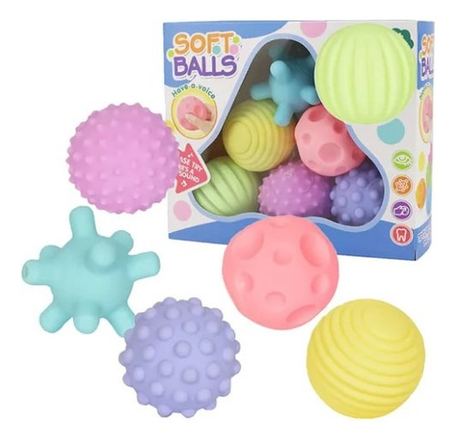 Set 6 Pelotas Sensoriales Para Bebés Con Sonido Al Tacto