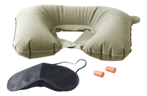 Almohada De Cuello Para Viaje + Antifaz Y Tapones Kit Viaje